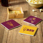 Arizona State University Ceramic Coasters Set, 4pcs with Wood Caddy, Collegiate, Home