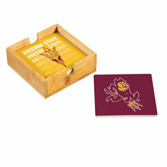 Arizona State University Ceramic Coasters Set, 4pcs with Wood Caddy, Collegiate, Home