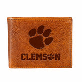 Clemson University, Embossed 100% Genuine Tumbled Leather Passcase Bi-, Collegiate, Home