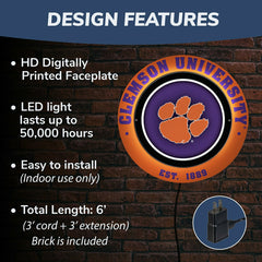 Clemson University, Metal Lite, Round, Collegiate