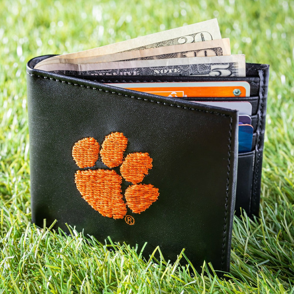 Clemson University Black Bi-Fold Embroidered Wallet w/ RFID Blocking, Collegiate, Home
