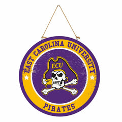 East Carolina University Round Door Décor with Hanging Rope, 18x18, Collegiate, Home