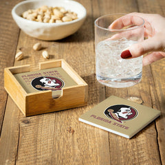 Florida State University Ceramic Coasters Set, 4pcs with Wood Caddy, Collegiate, Home