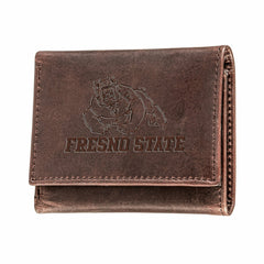 Fresno State Brown Tri-Fold Wallet, 100% Genuine Leather, Collegiate, Home