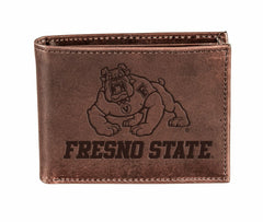 Fresno State Brown Bi-Fold Wallet, 100% Genuine Leather, Collegiate, Home