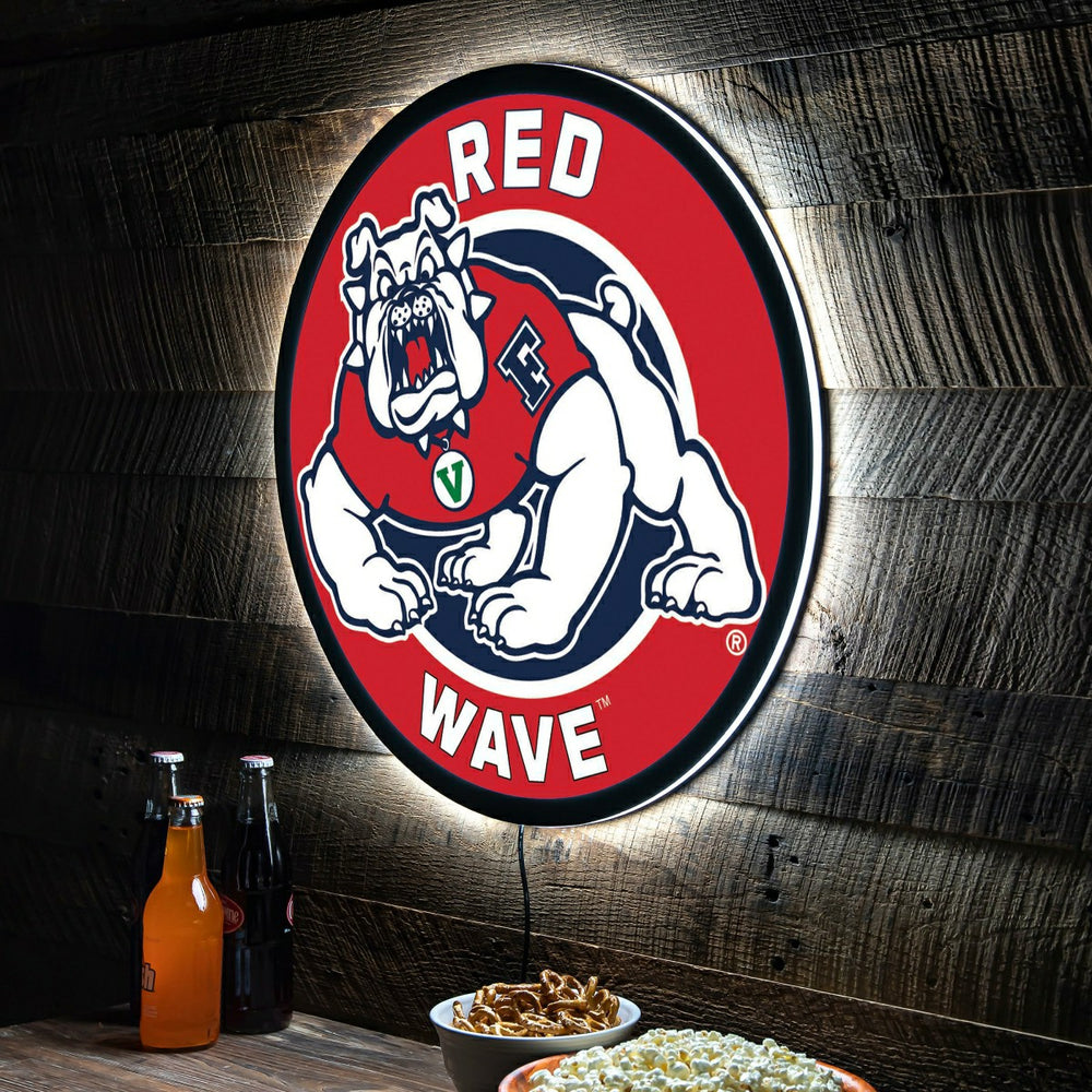 Fresno State Red Wave College Large Round Edgelite LED Decor, Collegiate, Home