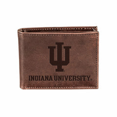 Indiana University, Bi-Fold Wallet, Brown, CH, 100% Genuine Leather, Collegiate, Home