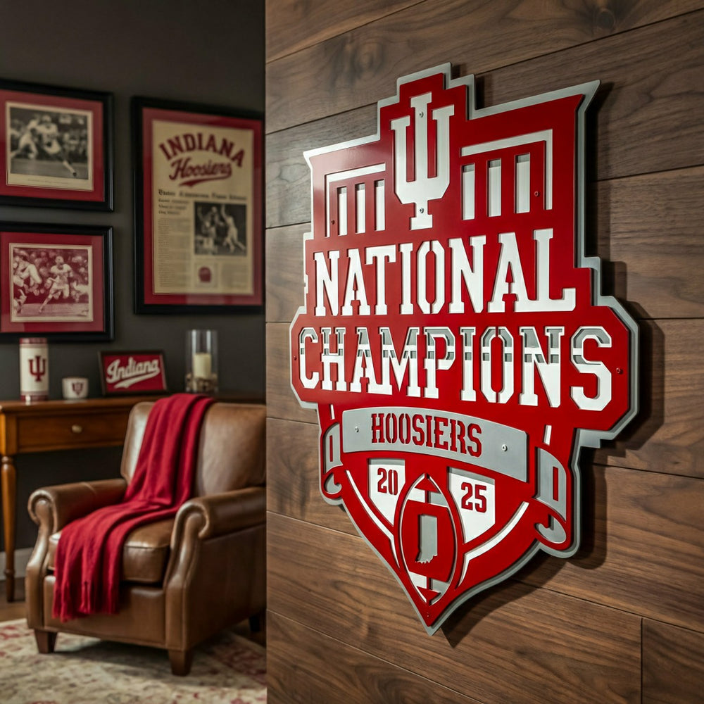 Indiana University, Div 1 Champs, Layered Metal Wall Art, Collegiate, Home