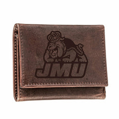 James Madison University, Tri-Fold Wallet, Brown, CH, 100% Genuine Lea, Collegiate, Home