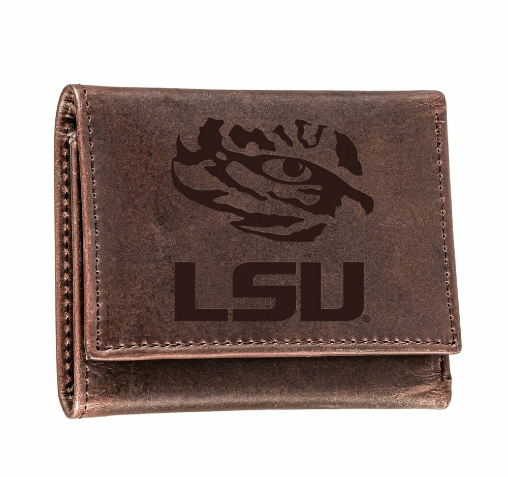 LSU, Tri-Fold Wallet, Brown, CH, 100% Genuine Leather, Collegiate, Home