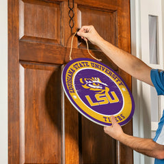 Louisiana State University Round Door Décor with Hanging Rope, 18x18, Collegiate, Home