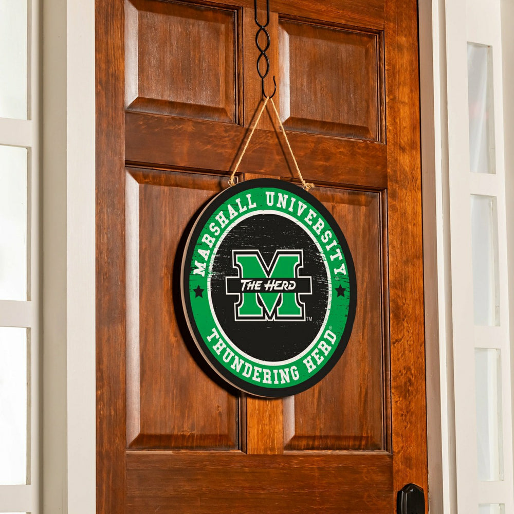 Marshall University Round Door Décor with Hanging Rope, 18x18, Collegiate, Home