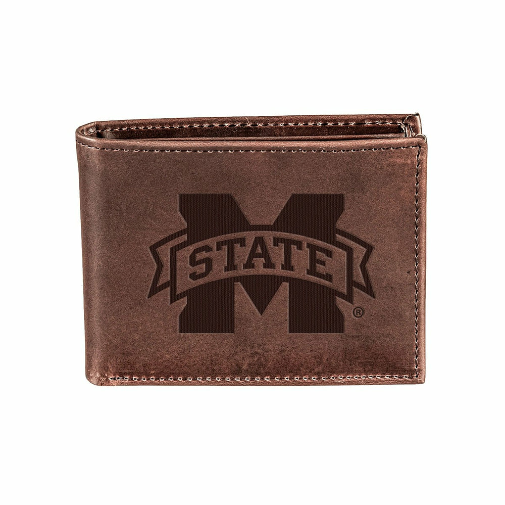 Mississippi State, Bi-Fold Wallet, Brown, CH, 100% Genuine Leather, Collegiate, Home