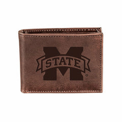 Mississippi State, Bi-Fold Wallet, Brown, CH, 100% Genuine Leather, Collegiate, Home
