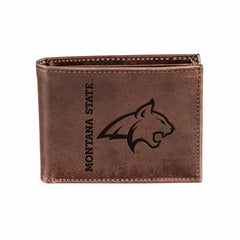 Montana State University, Bi-Fold Wallet, Brown, CH, 100% Genuine Leat, Collegiate, Home