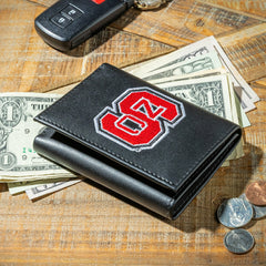 North Carolina State University Black Tri-Fold Embroidered Wallet w/ RFID Blocking, Collegiate, Home