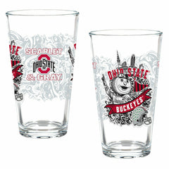 Ohio State University 16oz Glass pint, Set of 2, Collegiate, Home