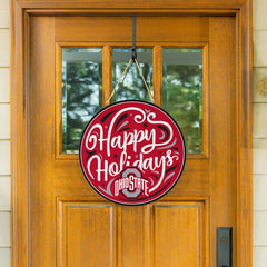 Ohio State University Holiday Round Door Décor with Hanging Rope, 18x1, Collegiate, Home
