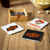 Oklahoma State University Ceramic Coasters Set, 4pcs with Wood Caddy, Collegiate, Home