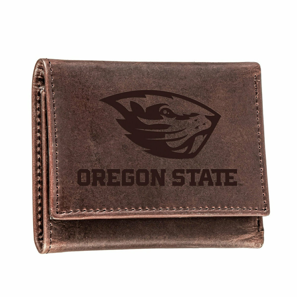 Oregon State University, Tri-Fold Wallet, Brown, CH, 100% Genuine Leat, Collegiate, Home