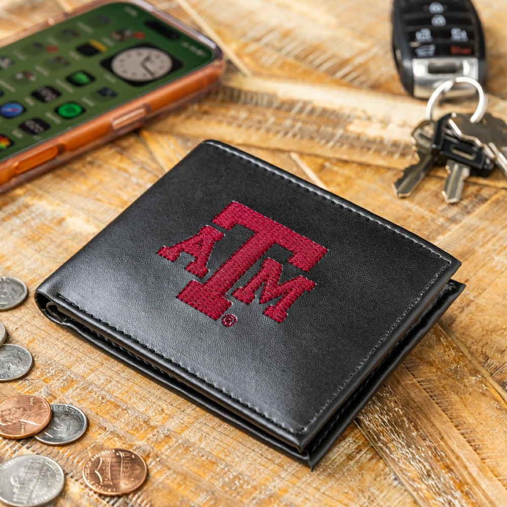 Texas A&M Black Bi-Fold Embroidered Wallet, Collegiate, Home