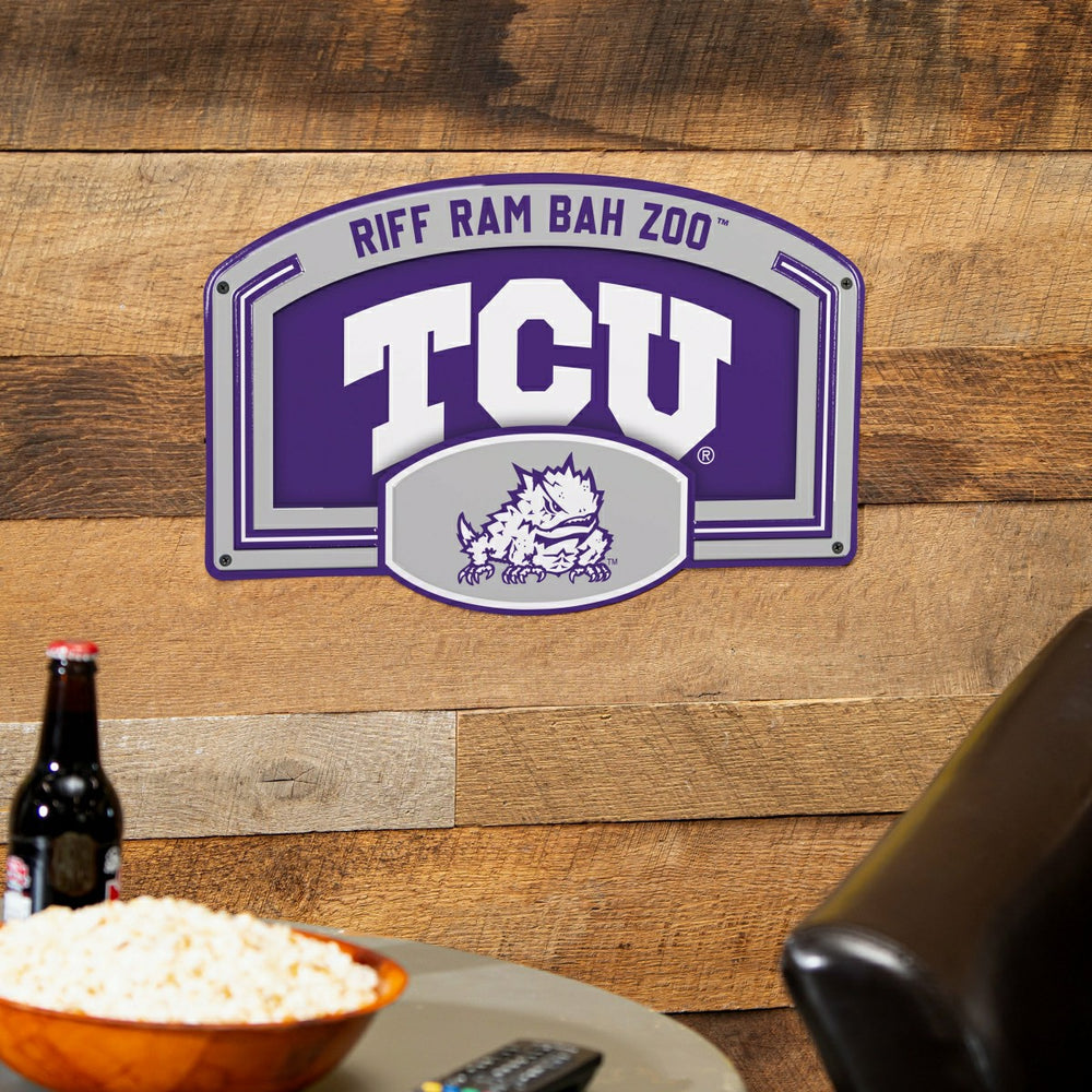 Texas Christian University USA Embossed Steel Wall Sign, 11" x 17", Collegiate, Home
