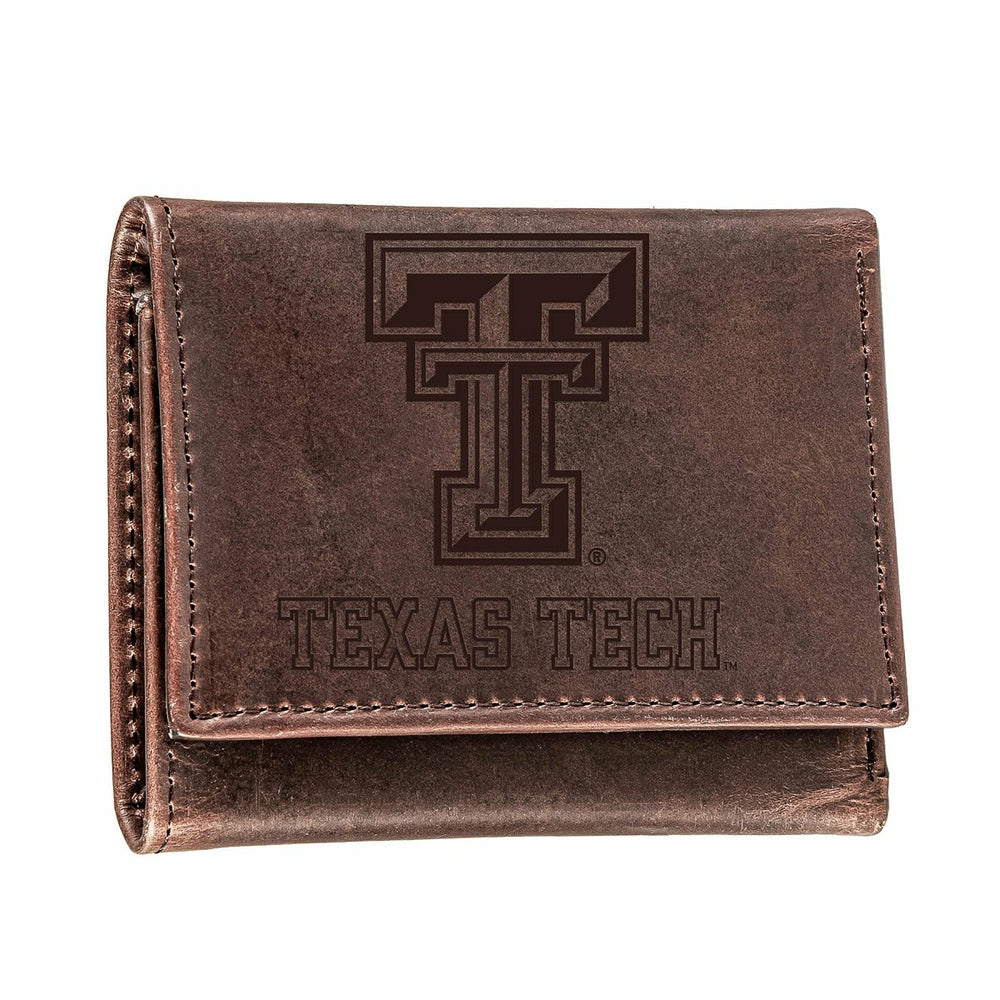 Texas Tech, Tri-Fold Wallet, Brown, CH, 100% Genuine Leather, Collegiate, Home