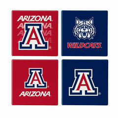 University of Arizona Ceramic Coasters Set, 4pcs with Wood Caddy, Collegiate, Home