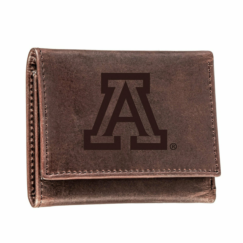 University of Arizona, Tri-Fold Wallet, Brown, CH, 100% Genuine Leathe, Collegiate, Home