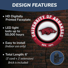 University of Arkansas, Metal Lite, Round, Collegiate