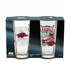 University of Arkansas 16oz Glass pint, Set of 2, Collegiate, Home