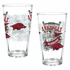 University of Arkansas 16oz Glass pint, Set of 2, Collegiate, Home