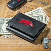 University of Arkansas Black Tri-Fold Embroidered Wallet w/ RFID Blocking, Collegiate, Home
