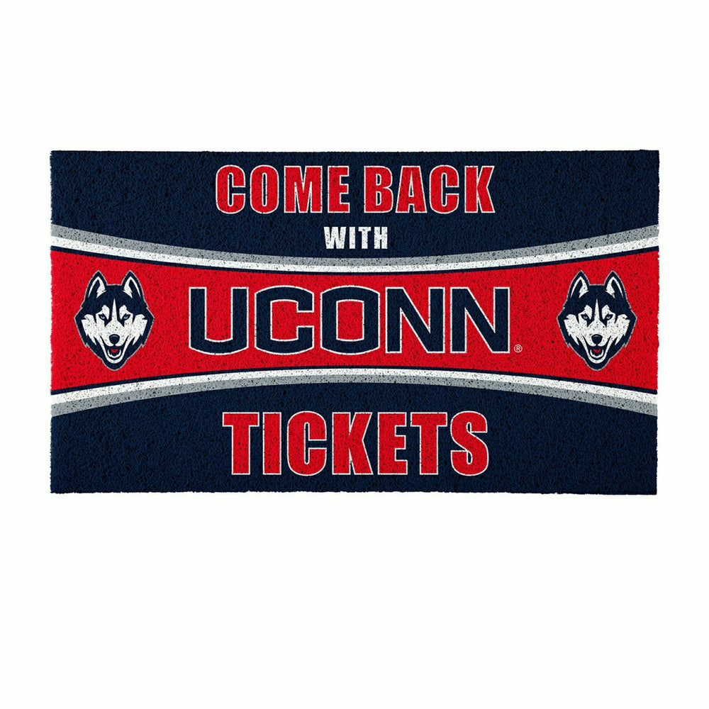 28" x 16" PVC Trapper Mat, Come Back with Tickets, Uconn, Collegiate