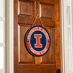 University of Illinois Round Door Décor with Hanging Rope, 18x18, Collegiate, Home