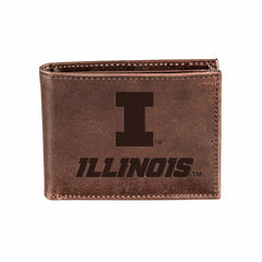 University of Illinois, Bi-Fold Wallet, Brown, CH, 100% Genuine Leathe, Collegiate, Home