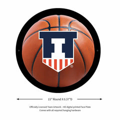 LED Wall Decor, Round, Med, Illinois, Basketball, Collegiate, Home