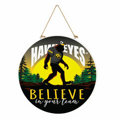 University of Iowa Bigfoot Round Door Décor with Hanging Rope, 18x18, Collegiate, Home