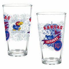 University of Kansas 16oz Glass pint, Set of 2, Collegiate, Home