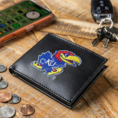 University of Kansas Black Bi-Fold Embroidered Wallet, Collegiate, Home