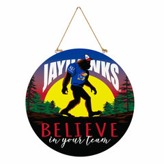 University of Kansas Bigfoot Round Door Décor with Hanging Rope, 18x18, Collegiate, Home