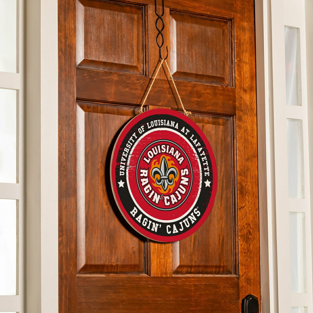 Louisiana at Lafayette University Round Door Décor with Hanging Rope, 18x18, Collegiate, Home
