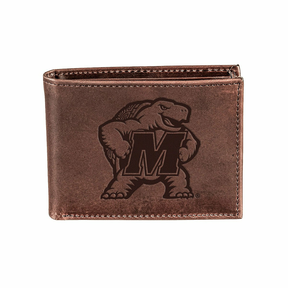 University of Maryland, Bi-Fold Wallet, Brown, CH, 100% Genuine Leathe, Collegiate, Home