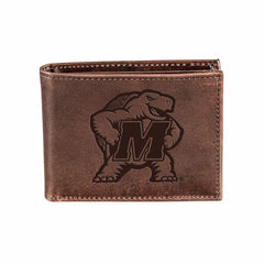 University of Maryland, Bi-Fold Wallet, Brown, CH, 100% Genuine Leathe, Collegiate, Home