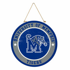 University of Memphis Round Door Décor with Hanging Rope, 18x18, Collegiate, Home