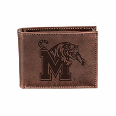 University of Memphis, Bi-Fold Wallet, Brown, CH, 100% Genuine Leather, Collegiate, Home