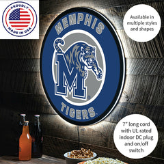 LED Wall Decor, Round, University of Memphis, Collegiate, Home