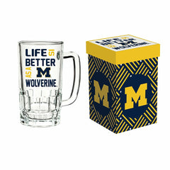 Glass Tankard Cup, with Gift Box, University of Michigan, Collegiate, Home