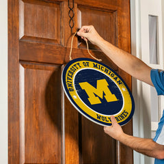 University Of Michigan Round Door Décor with Hanging Rope, 18x18, Collegiate, Home