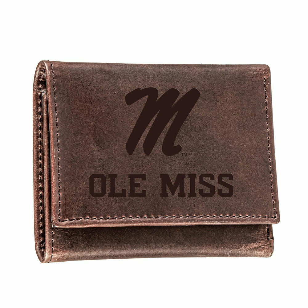 University of Mississippi, Tri-Fold Wallet, Brown, CH, 100% Genuine Le, Collegiate, Home